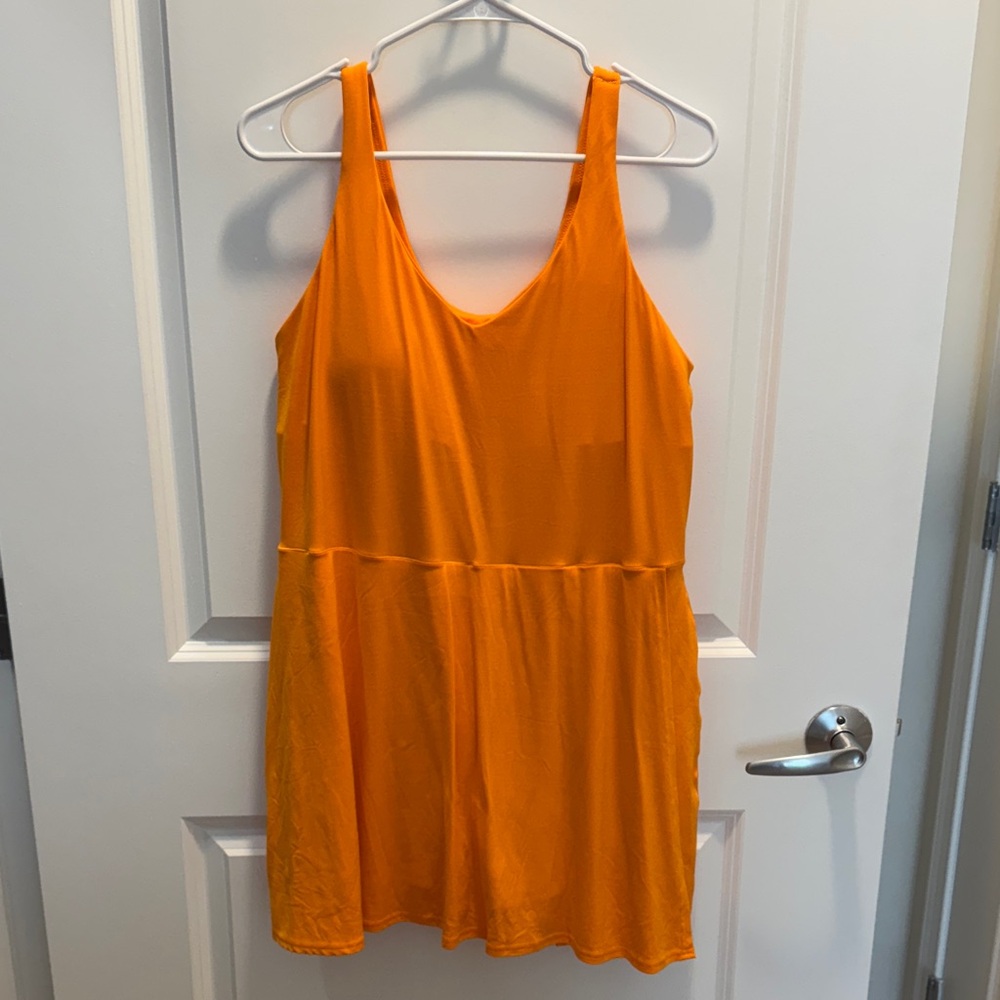 Vibrant Orange Sleeveless Athletic Dress w/ Built in Shorts